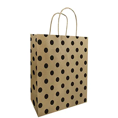 Sac kraft à pois brun / noir 25 + 12 x 31 cm - Sac papier - Paquet de 50 - Sacs kraft à motifs