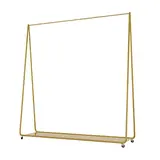 Portant vêtement droit fixe en métal doré 150 x 160 cm avec roulettes et tablette basse - Portants à vêtements droits
