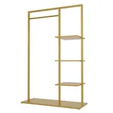 Portant vêtement droit fixe en métal doré 100 x 155 cm avec tablette basse - Portants à vêtements droits