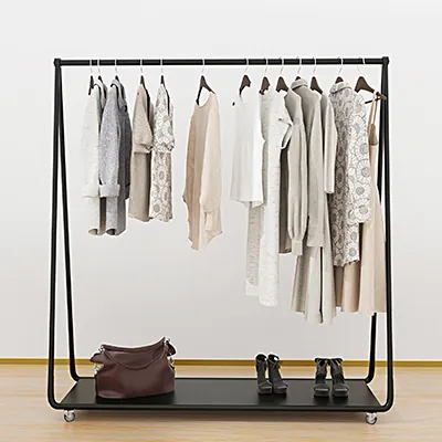 Portant vêtement design droit fixe noir avec 1 étagère 120 x 40 x H 160 cm - Portants à vêtements droits-2
