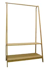 Portant vêtement bambou 100 x 48 x 170 cm avec 2 tablettes cannées – Portant penderie - Portants à vêtements droits