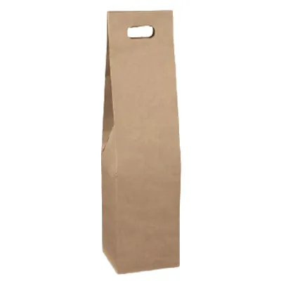 Sac bouteille kraft brun finition haut de gamme 9,5 x 9,5 x 40 cm 275 g/m² – 1 bouteille - Paquet de 10 - Sacs bouteilles