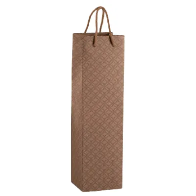Sac bouteille papier cartonné tabac avec poignées matelassées 9,5 x 9,5 x 38 cm - Sac cadeau bouteille - 1 bouteille - Paquet de 10 - Sacs bouteilles