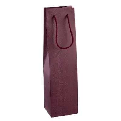 Sac bouteille papier cartonné bordeaux avec poignées cordelières 9,5 x 9,5 x 38 cm - Sac cadeau bouteille - 1 bouteille - Paquet de 10 - Sacs bouteilles