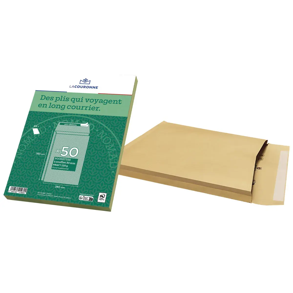 Pochette avec soufflets C4+ kraft brun sans fenêtre La Couronne 260 x 330 mm 120g – Paquet de 50 - Enveloppes blanches, Enveloppes kraft-2