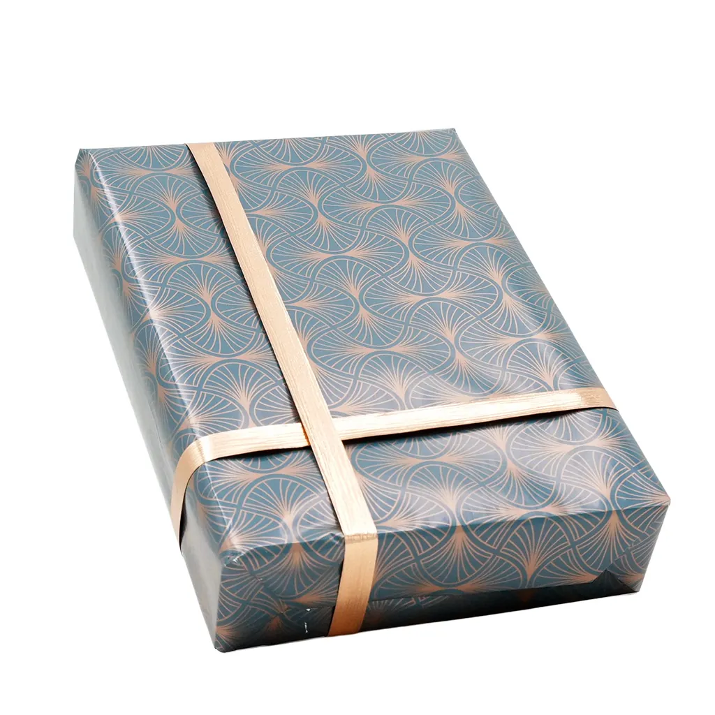Papier cadeau bleu pétrole / cuivre Wendy 70cmx50m 60g/m² - Papier cadeaux couchés à motifs-5