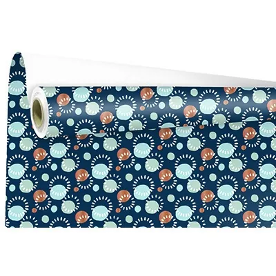 Papier cadeau Mathilde bleu motifs festifs 70 cm x 100 m 60 g/m² - Le rouleau - Papier cadeaux couchés à motifs