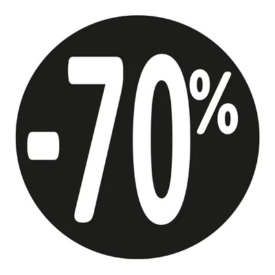 Etiquette Soldes -70% noir ø36mm - Sticker Soldes -70% - Paquet de 500 - Pastilles Soldes, Stickers promotionnels