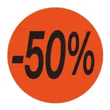 Pastille adhésive promo '-50%' rond ø 36 mm, Orange fluo - Sticker promo - Lot de 500 - Étiquettes adhésives Soldes, Étiquettes promotionnelles