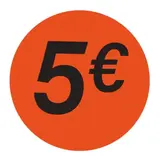 Pastille adhésive '5€' rond ø 36 mm, Orange fluo - Sticker promo - Lot de 500 - Pastilles Soldes, Stickers promotionnels
