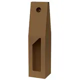 Coffret bouteille de vin avec poignée et fenêtre - 1 bouteille - marron - 9 x 9 x 38 cm - Paquet de 50 - Coffrets pour bouteilles de vin, Boîtes pour bouteilles de vin