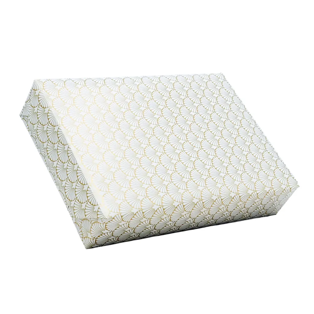 Papier cadeau Rétro couché blanc 30 cm x 50 m, blanc / or, 80 g/m² - Papier cadeaux couchés à motifs-4