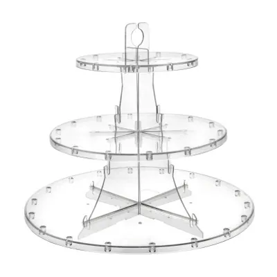 Serviteur à gâteaux 3 niveaux transparent Ø 34 x 29 cm plastique - Présentoir pour buffet - Cloches à gâteaux, Présentoirs gâteaux