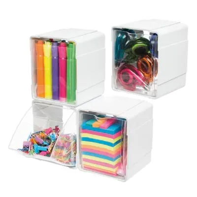 Bac plastique 1 tiroir basculant 12 x 12 x 14,2 cm transparent / blanc - Blocs tiroirs-3
