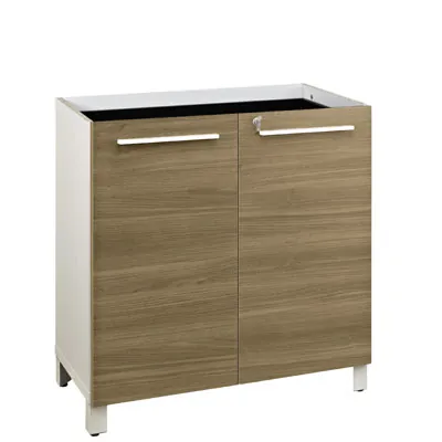Armoire basse de bureau Sunday portes battantes 80 x 42 x H 79 cm - Blanc / Chêne - Caissons de bureau, Armoires de bureau