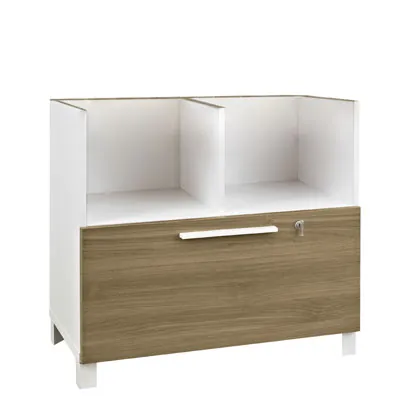 Rangement bas Sunday 2 cases + 1 tiroir 80 x 42 x H 59 cm - Armoire mi-haute - Blanc / Chêne - Caissons de bureau, Armoires de bureau