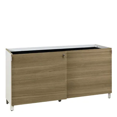 Crédence Sunday 2 portes coulissantes 160 x 45 x H 79 cm - Armoire basse bureau - Blanc / Chêne - Caissons de bureau, Armoires de bureau