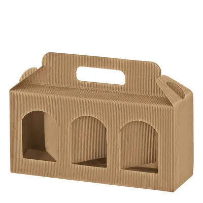 Valisette carton 3 pots kraft ondulé 25 x 8 x 12 cm - Paquet de 10 - Pochettes, étuis & valisettes