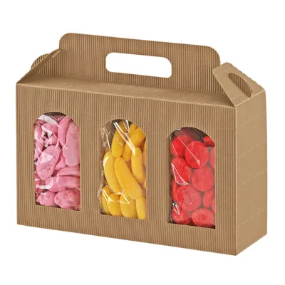 Valisette carton 3 pots kraft ondulé 25 x 8 x 12 cm - Paquet de 10 - Pochettes, étuis & valisettes-2