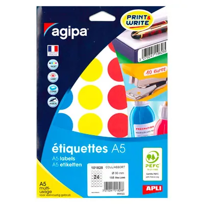 Pastille adhésive permanente couleurs assorties ø 30 mm Agipa - Pastille de signalisation - Étui de 168 - Pastilles adhésives, Gommettes autocollantes