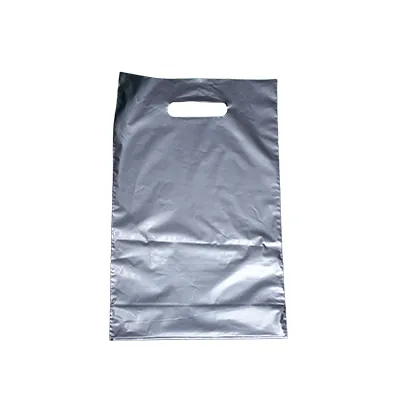Sac plastique poignées découpées renforcées PEBD 55µ 25 x 38 x 4 cm - Argent - Lot de 100 - Sacs plastique unis, poignées découpées