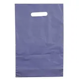 Sac plastique poignées découpées renforcées PEBD 55µ 25 x 38 x 4 cm - Bleu métallisé - Lot de 100 - Sacs plastique unis, poignées découpées
