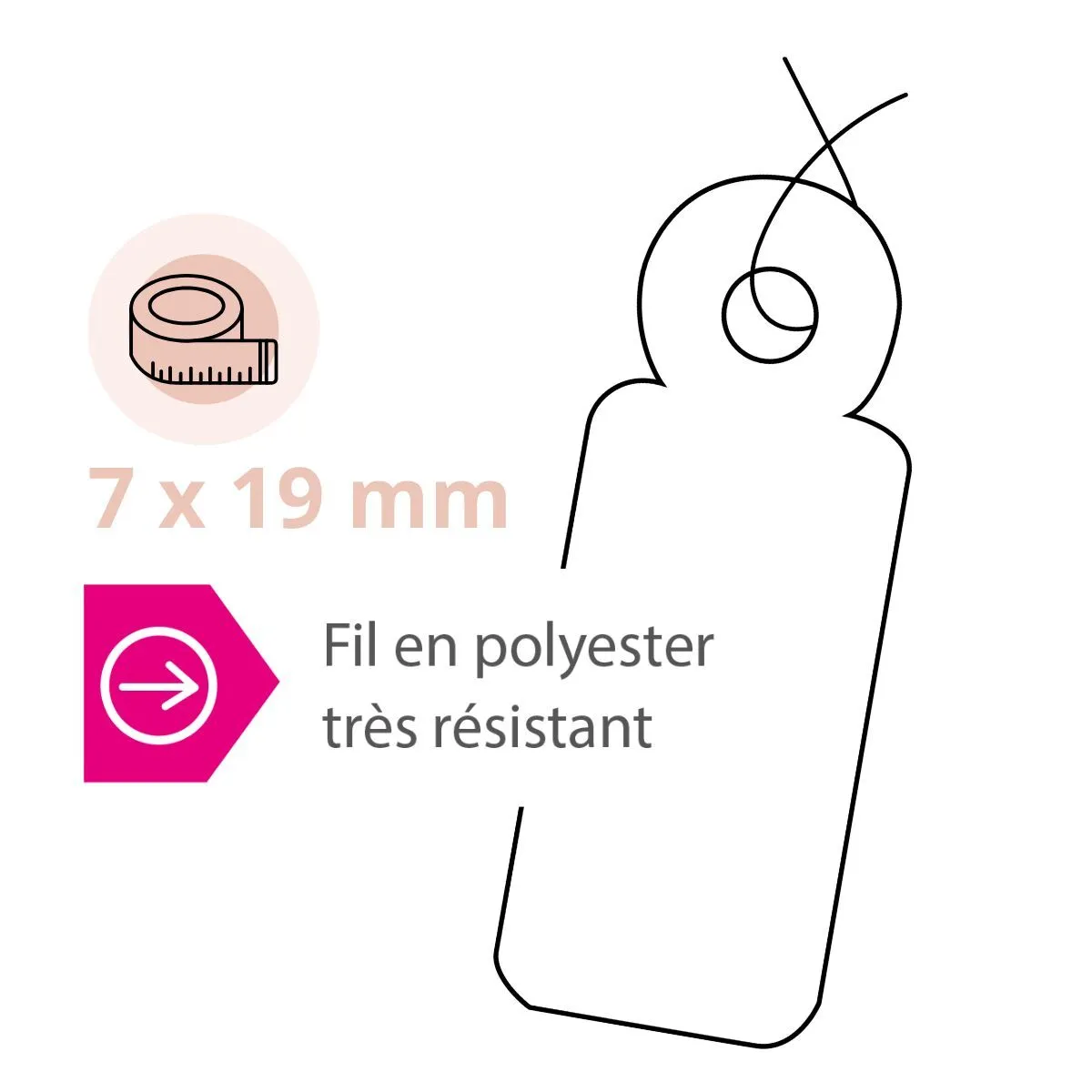 Étiquette américaine avec fil 7 x 19 mm Apli – Étiquette bijouterie - Blanc - Boîte de 1000 - Étiquettes bijoux-2