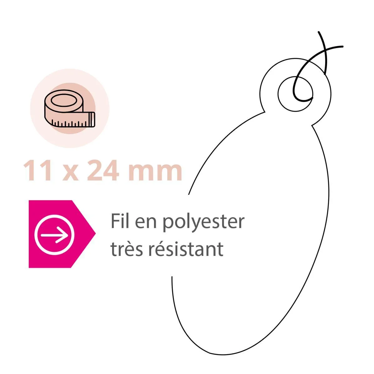 Étiquette américaine avec fil ovale 11 x 24 mm Apli – Étiquette bijouterie - Blanc - Boîte de 1000 - Étiquettes bijoux-2