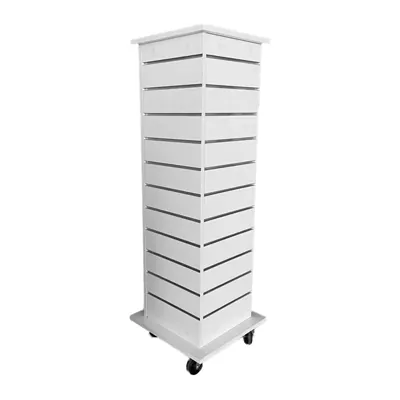 Tour rainurée 4 faces sur socle rotatif et à roulettes 45 × 45 × 133 cm - Colonne rotative 4 faces - Blanc - Meubles rainurés