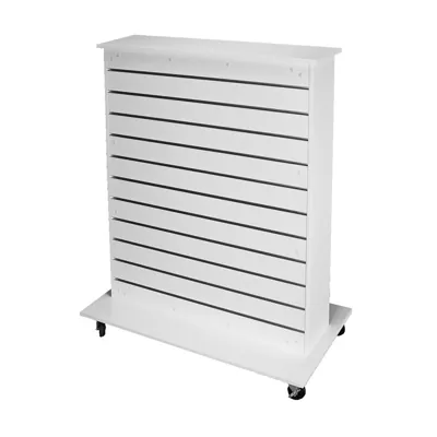 Gondole centrale double face rainurée sur roulette 114,5 x 60 x 133 cm Duo - Blanc - Meubles rainurés