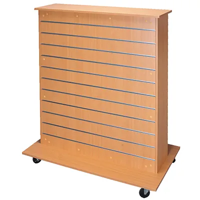 Gondole centrale double face rainurée sur roulette 114,5 x 60 x 133 cm Duo - Hêtre clair - Meubles rainurés