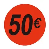 Pastille adhésive '50€' rond ø 36 mm, Orange fluo - Sticker promo - Lot de 500