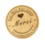 Étiquettes rondes FAIT MAIN - Merci ø 35 mm kraft - Paquet de 600 - Étiquettes cadeaux adhésives