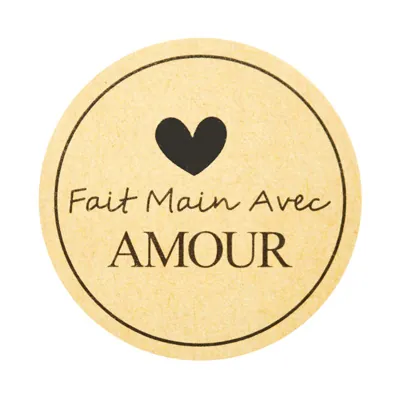 Étiquette adhésive Fait main avec AMOUR ø 35 mm - Paquet de 600 - Étiquettes cadeaux adhésives