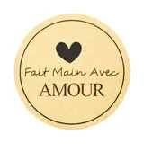 Étiquette adhésive Fait main avec AMOUR ø 35 mm - Paquet de 600 - Étiquettes cadeaux adhésives