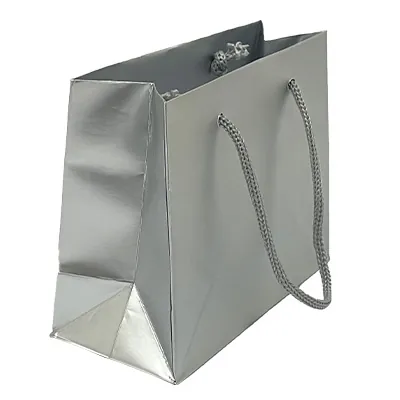 Sacs pelliculés argent mat - 13,5 + 6 x H 11 cm - Sacs pelliculés poignées cordelette-2