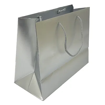 Sacs pelliculés argent mat - 23 + 10 x H 18 cm - Sacs pelliculés poignées cordelette