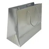 Sacs pelliculés argent mat - 23 + 10 x H 18 cm - Sacs pelliculés poignées cordelette