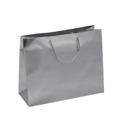 Sacs pelliculés argent mat - 32,5 + 12,5 x H 26 cm - Sacs pelliculés poignées cordelette