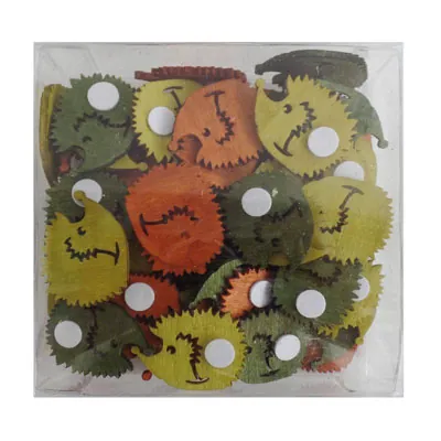 Sticker hérisson en bois ø 4 cm jaune / orange / vert - Paquet de 72 - Accessoires et Objets déco