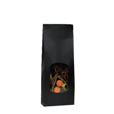 Sac SOS kraft noir avec fenêtre 400 ml 10 x 5,5 x 28,5 cm - Sachet SOS - Lot de 100 - Sacs SOS avec fenêtre