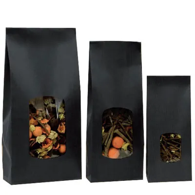 Sac SOS kraft noir avec fenêtre 850 ml 13,5 x 7,5 x 31,5 cm - Sachet SOS - Lot de 100 - Sacs SOS avec fenêtre-2