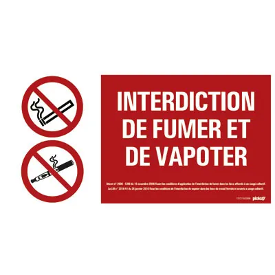Plaque Interdiction de fumer et de vapoter - Plaques PVC