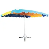 Parasol professionnel de marché télescopique - Parasol forain - Bleu clair / Jaune - 300 x 250 cm - armature alu, toile + housse
