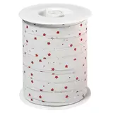 Bolduc blanc étoiles rouge et argent 10 mm x 250 m polypropylène - Bolducs imprimés et à motifs