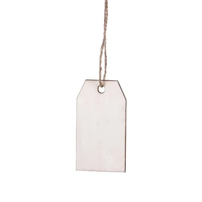 Étiquette américaine bois angles biseautés avec lien jute 4 x 2,5 cm – Paquet de 24 - Etiquettes américaines