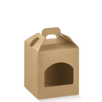Valisette carton 1 pot kraft brun 9 x 9 x 10 cm - Coffret carton - Boîte cadeau avec fenêtre et poignée - Lot de 10 - Pochettes, étuis & valisettes
