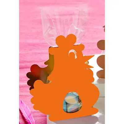 Façade carton poule orange pour sachet chocolat Pâques 11,7 x 16 cm - Emballage Pâques - Paquet de 50 - Sachets bonbon, Sachets confiserie-2