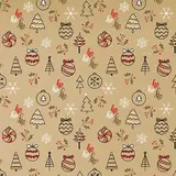 Papier cadeau Oriane kraft brun décor Noël rouge 70 cm x 50 m 60 g/m² - le rouleau - Papiers cadeaux kraft à motifs