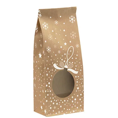 Sachet confiserie Noël kraft avec fenêtre Snow 10 x 5,5 x 28,5 cm 80g/m² - Sachet SOS Noël - Sachet bonbons Noël - Lot de 100 - Sachets bonbon, Sachets confiserie